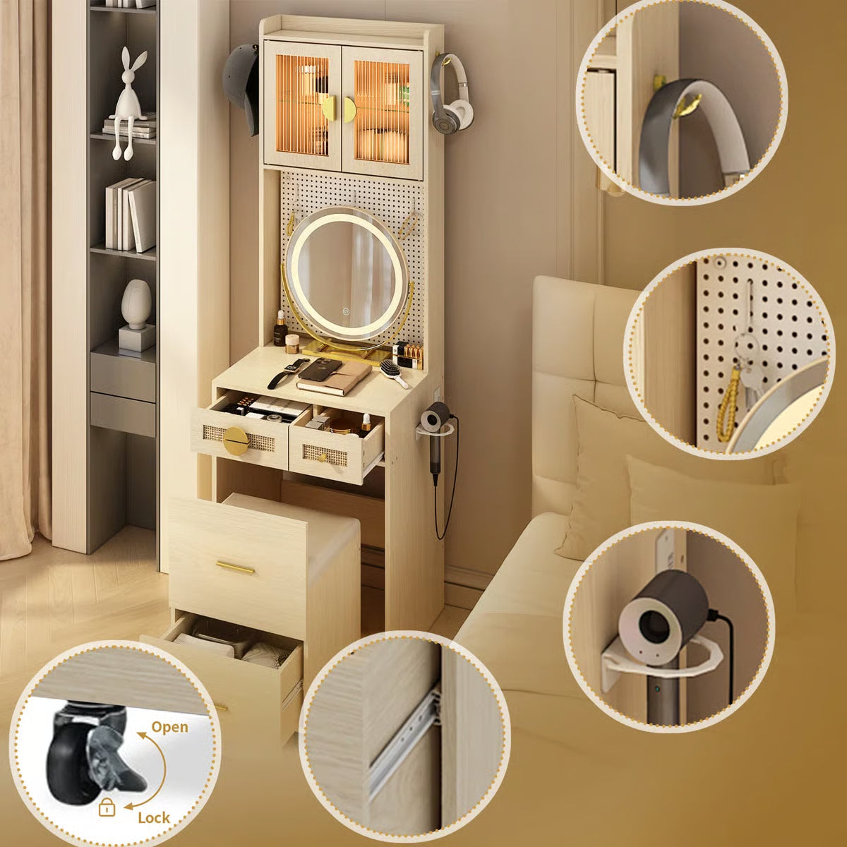 Makeup Vanity Set with LED Lights and Power Outlets-OUCH CART
Dressing table