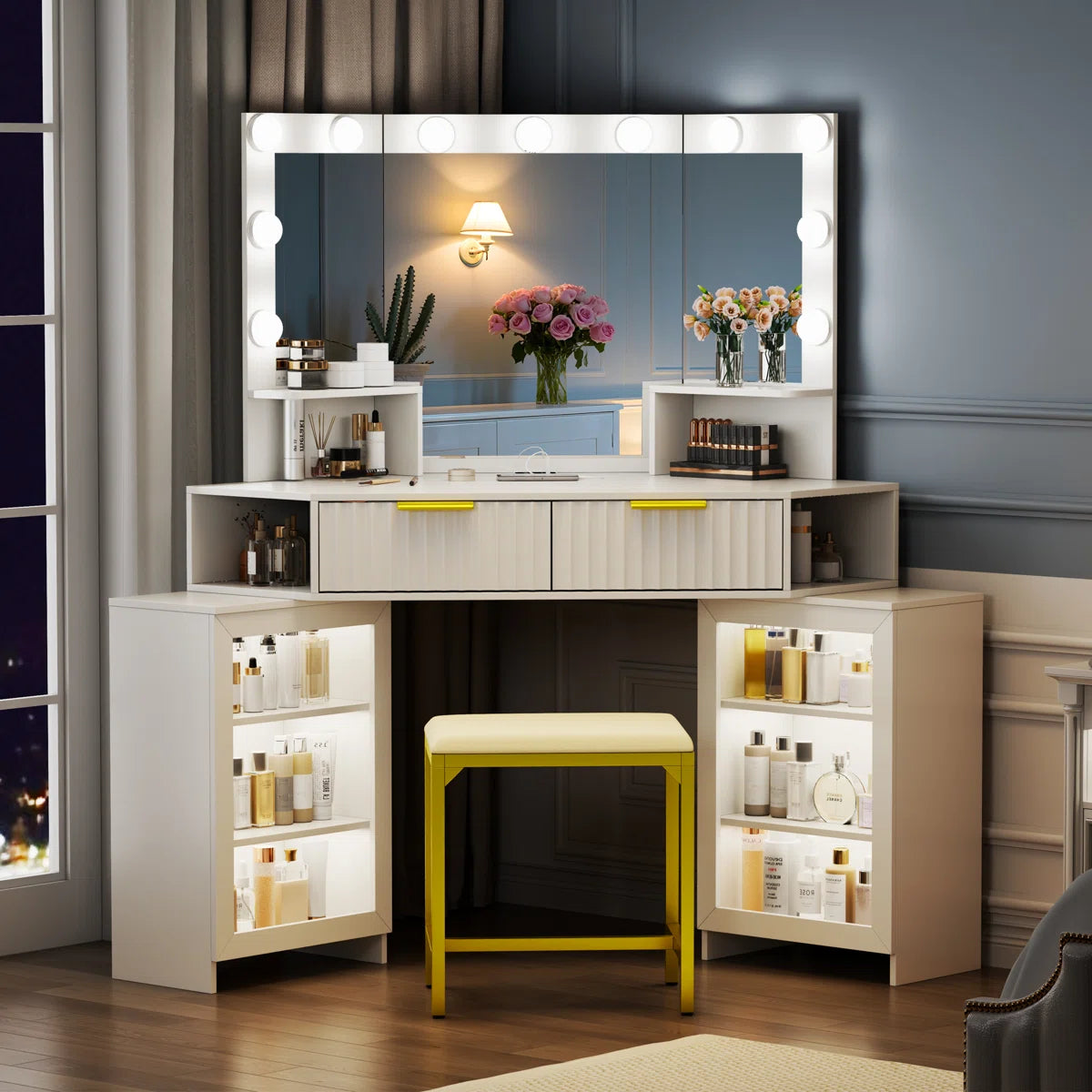 Makeup Vanity with Motion-Activated LED Mirror and Sensor Module-OUCH CART | Dressing table