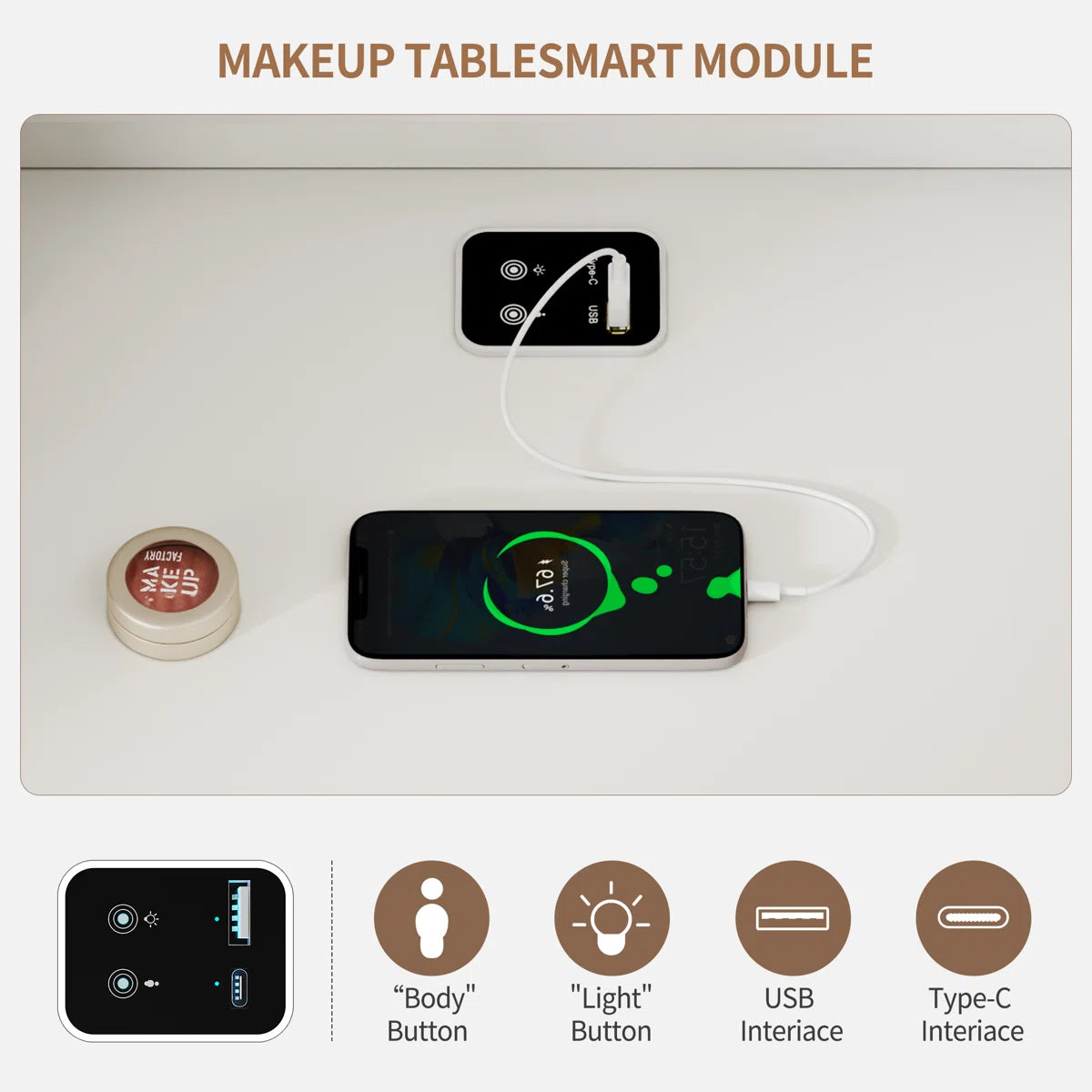 Makeup Vanity with Motion-Activated LED Mirror and Sensor Module-OUCH CART | Dressing table
