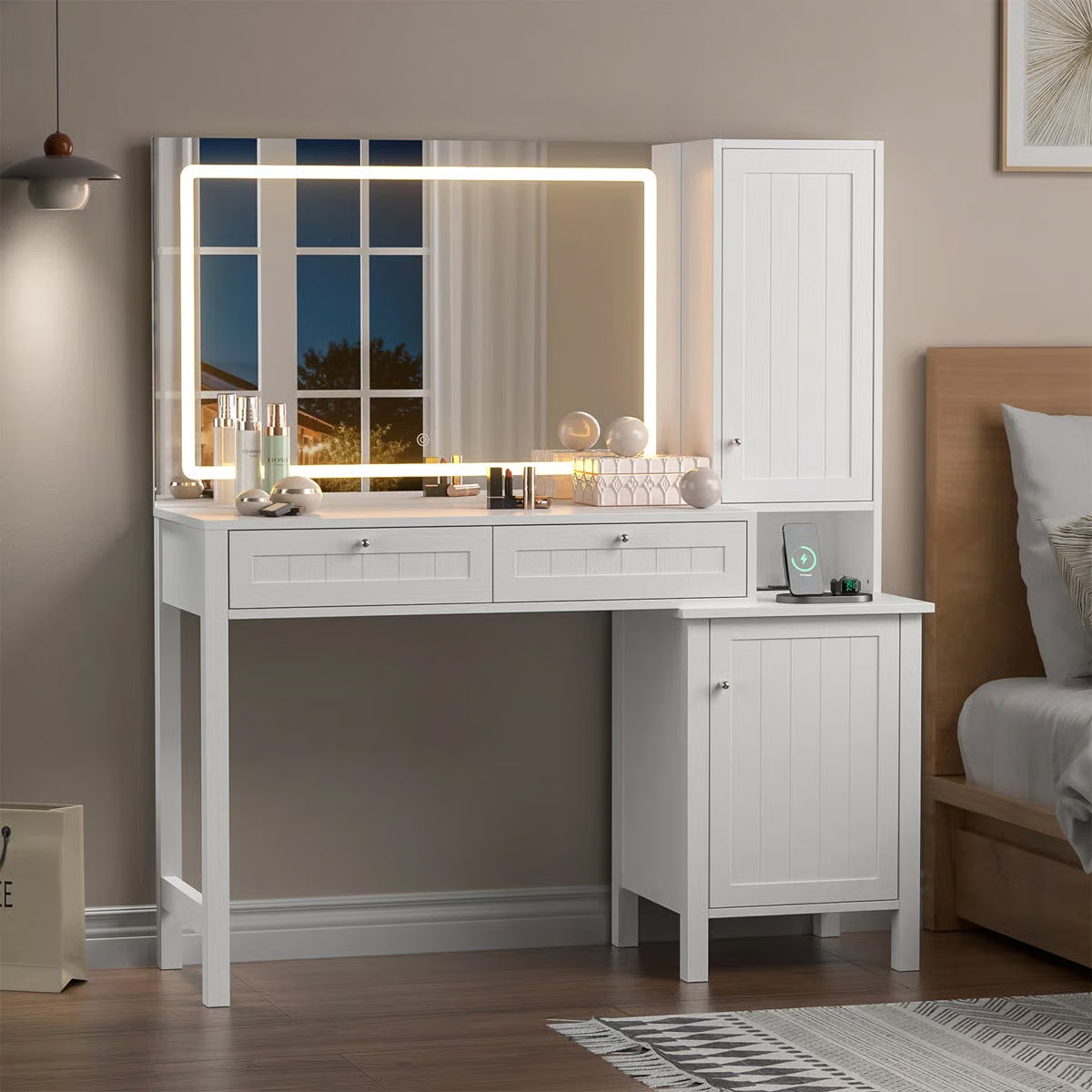 Makeup Vanity with LED Lights, Built-in Power Outlets & USB for Bedroom-OUCH CART |Dressing table
