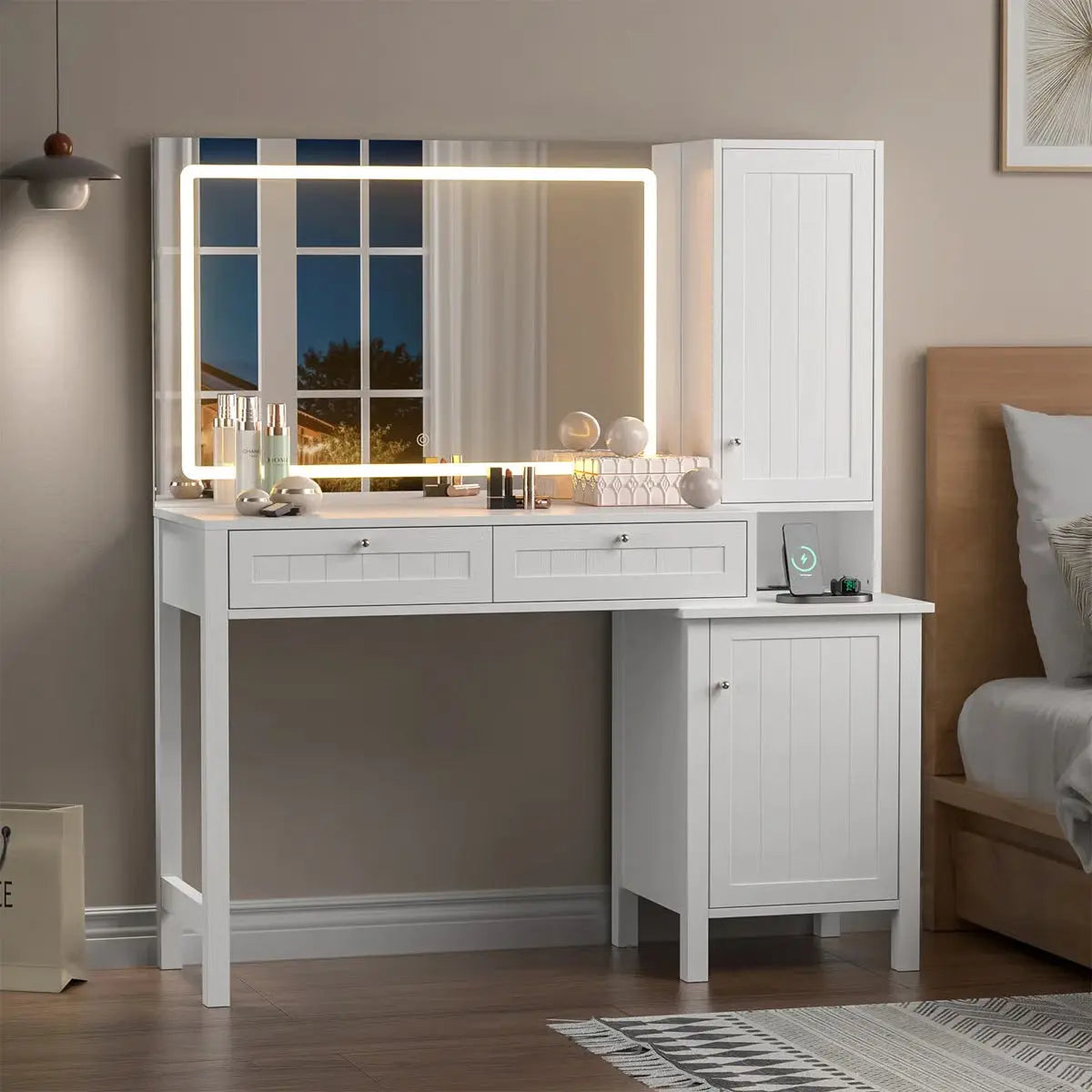 Makeup Vanity with LED Lights, Built-in Power Outlets & USB for Bedroom-OUCH CART |Dressing table