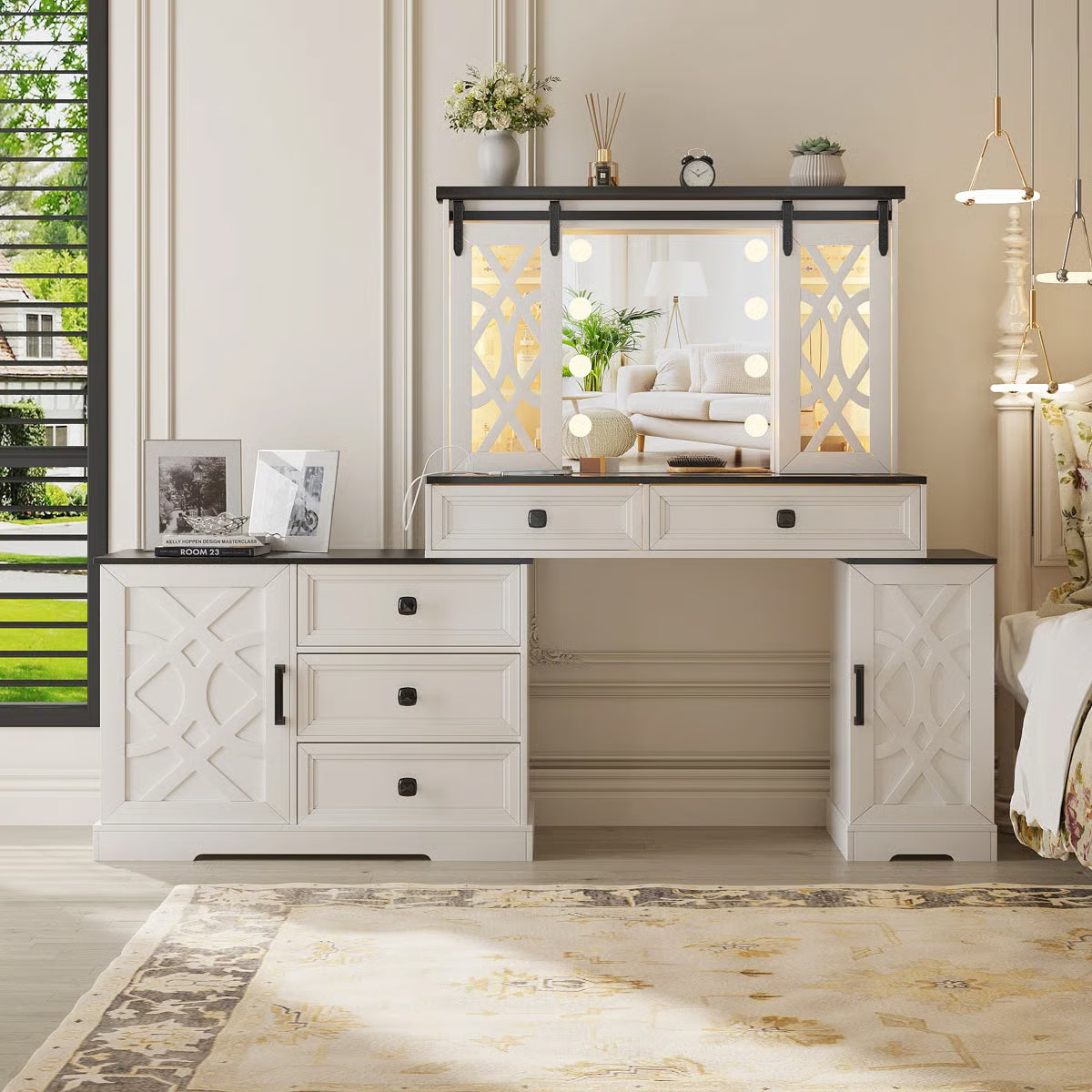 Modern Makeup Vanity Desk with Mirror and Cabinet Storage-OUCH CART |Dressing table