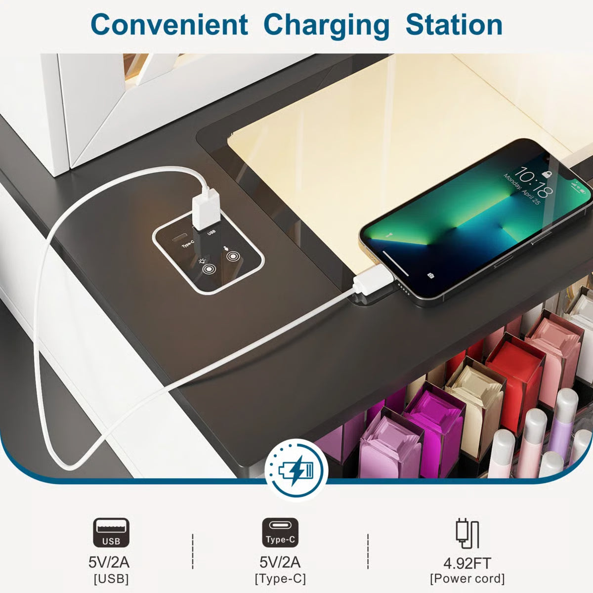 Modern Makeup Vanity Desk with Mirror and Cabinet Storage