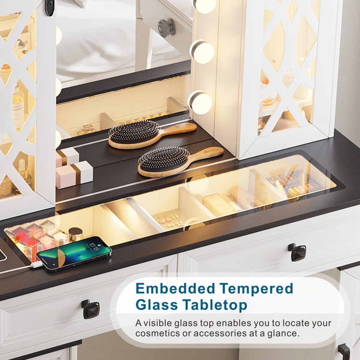 Modern Makeup Vanity Desk with Mirror and Cabinet Storage-OUCH CART |Dressing table
