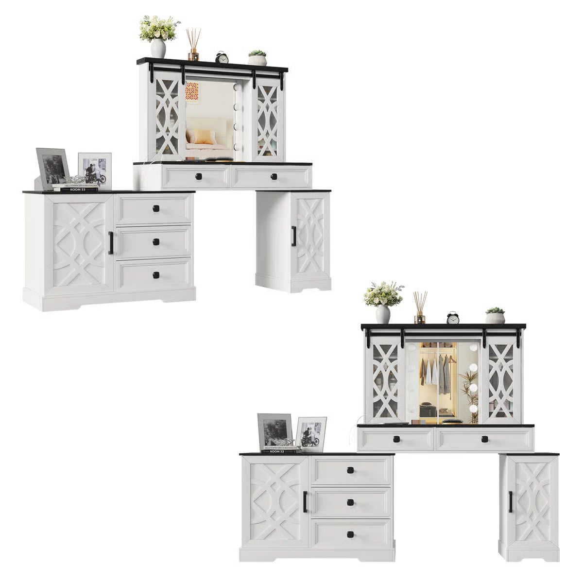 Modern Makeup Vanity Desk with Mirror and Cabinet Storage