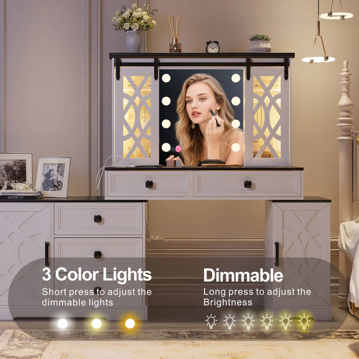 Modern Makeup Vanity Desk with Mirror and Cabinet Storage-OUCH CART |Dressing table