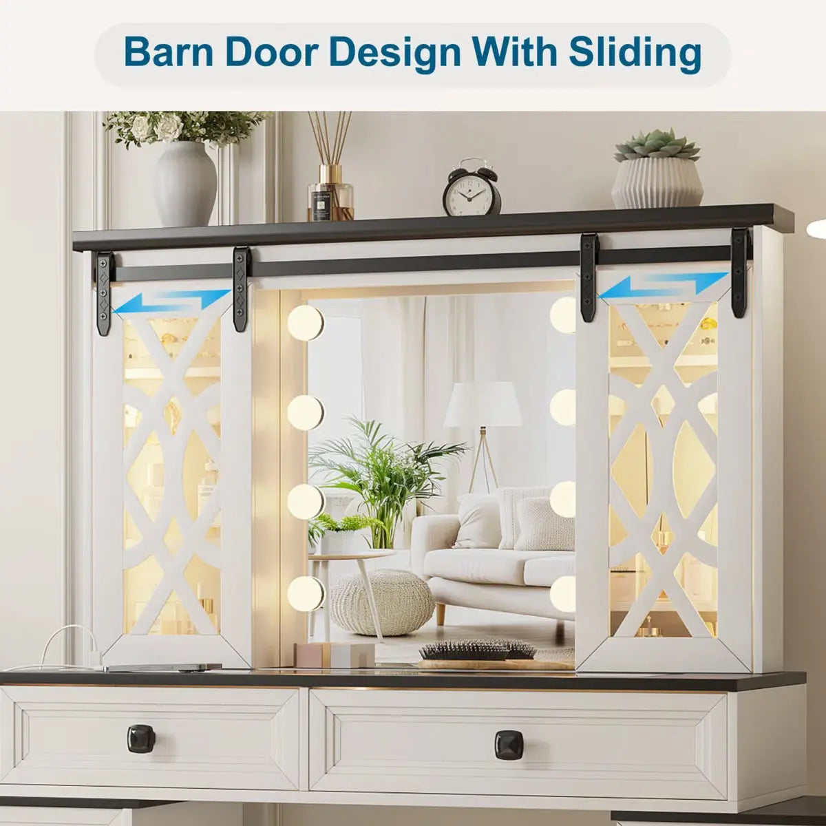 Modern Makeup Vanity Desk with Mirror and Cabinet Storage