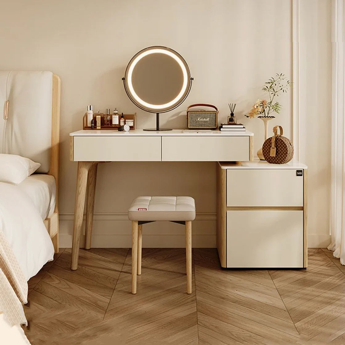 4-Drawer Makeup Vanity Table with LED Mirror & Power Charging Outlet-OUCH CART |Dressing table