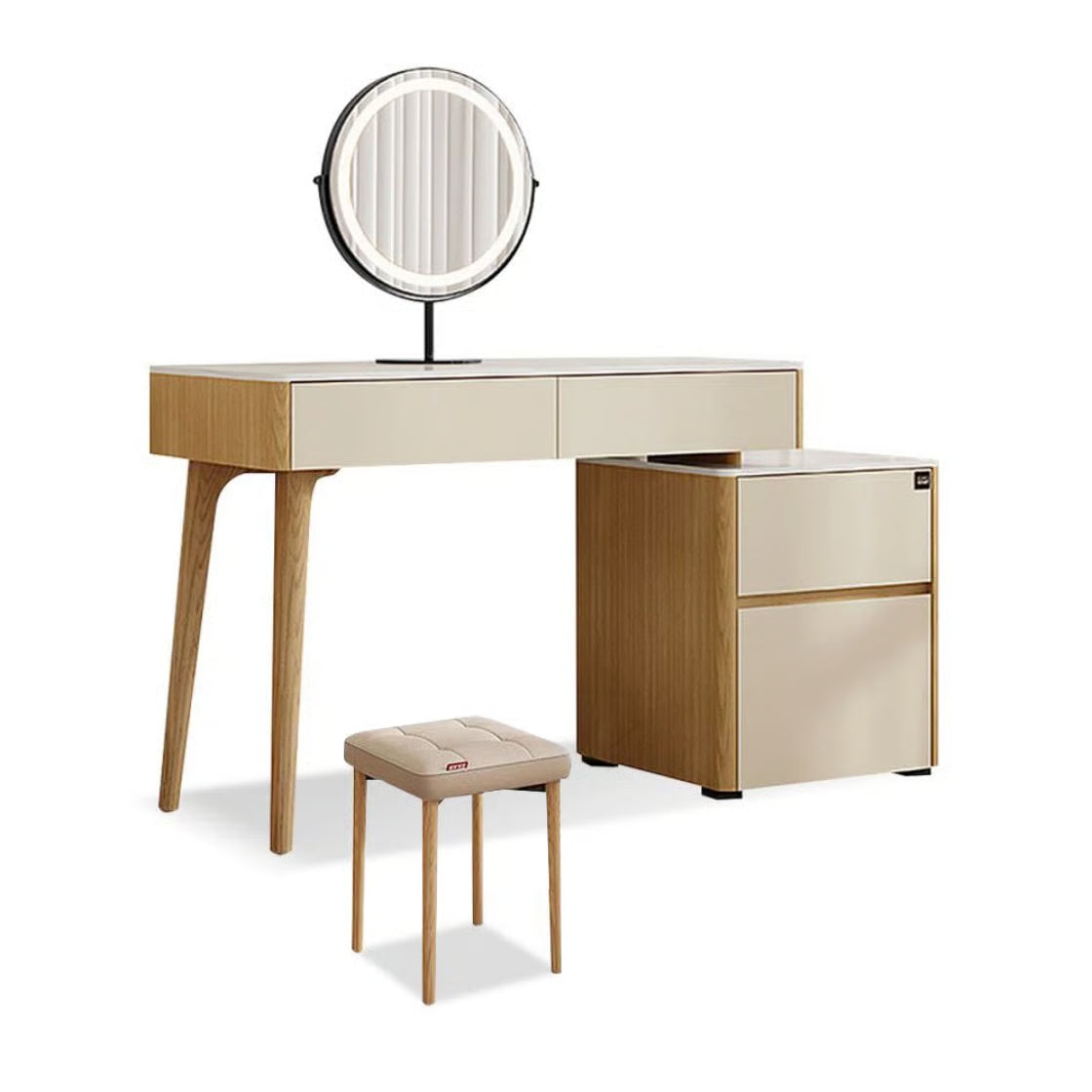 4-Drawer Makeup Vanity Table with LED Mirror & Power Charging Outlet-OUCH CART |Dressing table