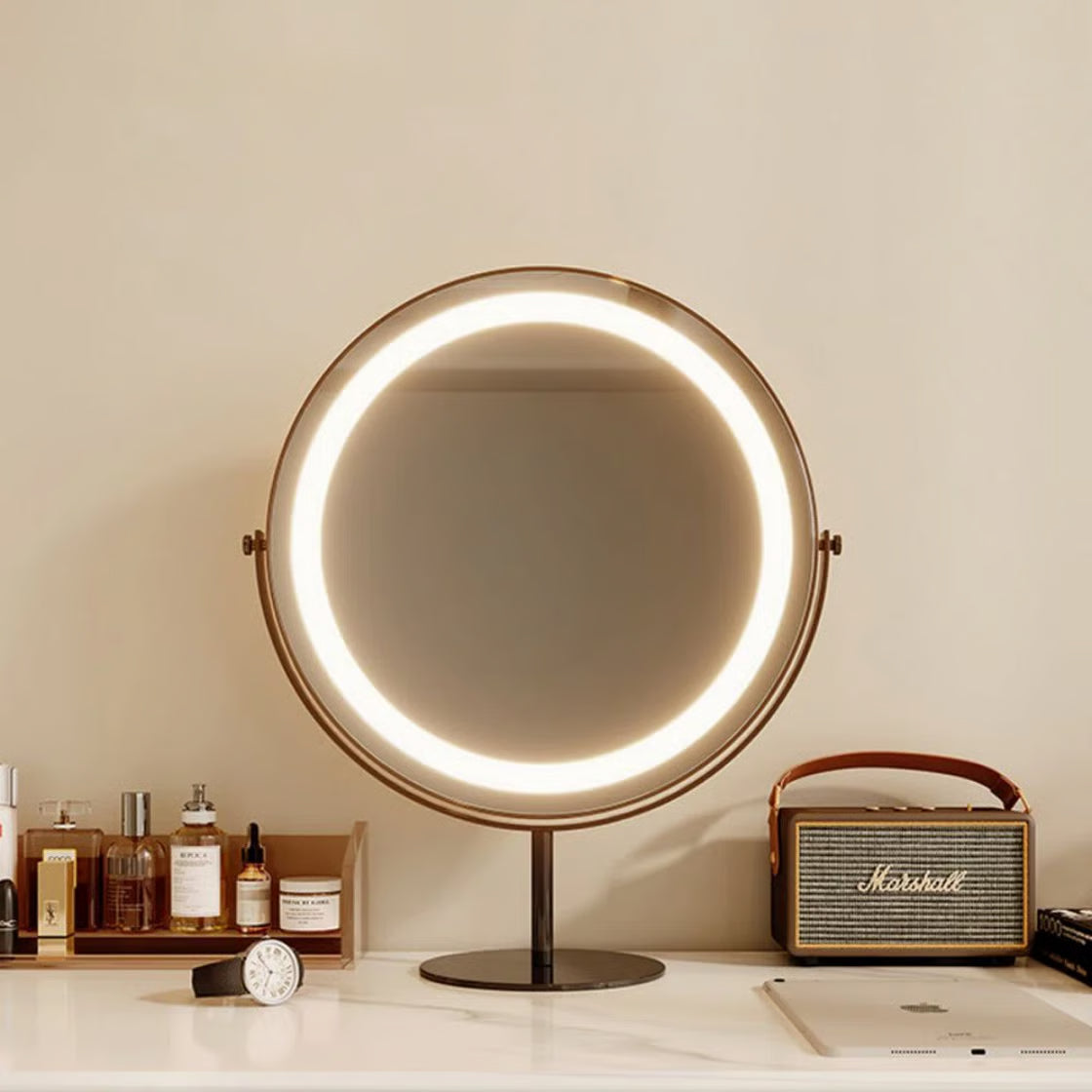 4-Drawer Makeup Vanity Table with LED Mirror & Power Charging Outlet