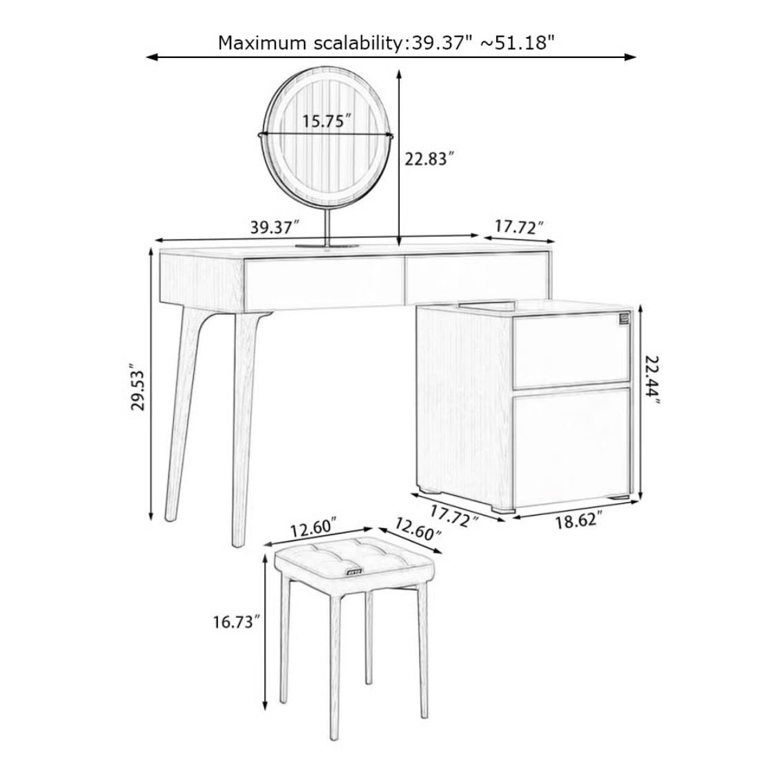 4-Drawer Makeup Vanity Table with LED Mirror & Power Charging Outlet