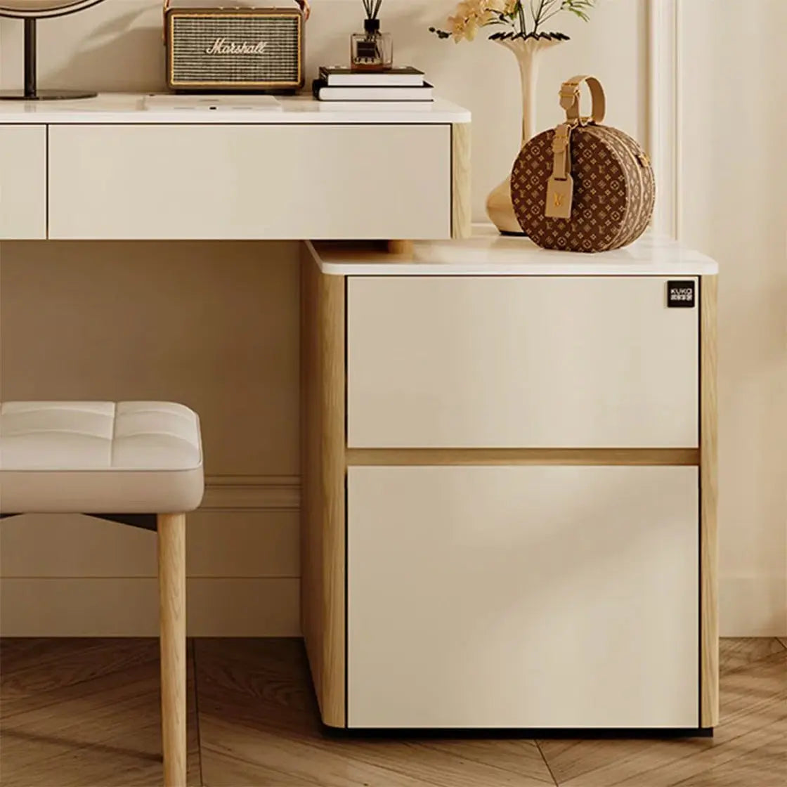 4-Drawer Makeup Vanity Table with LED Mirror & Power Charging Outlet-OUCH CART |Dressing table