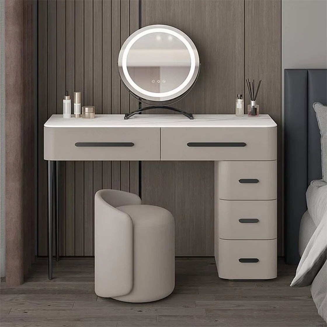 Makeup Vanity Desk with Lighted Mirror, 5 Drawers & Integrated Power Outlet -OUCH CART |Dressing table