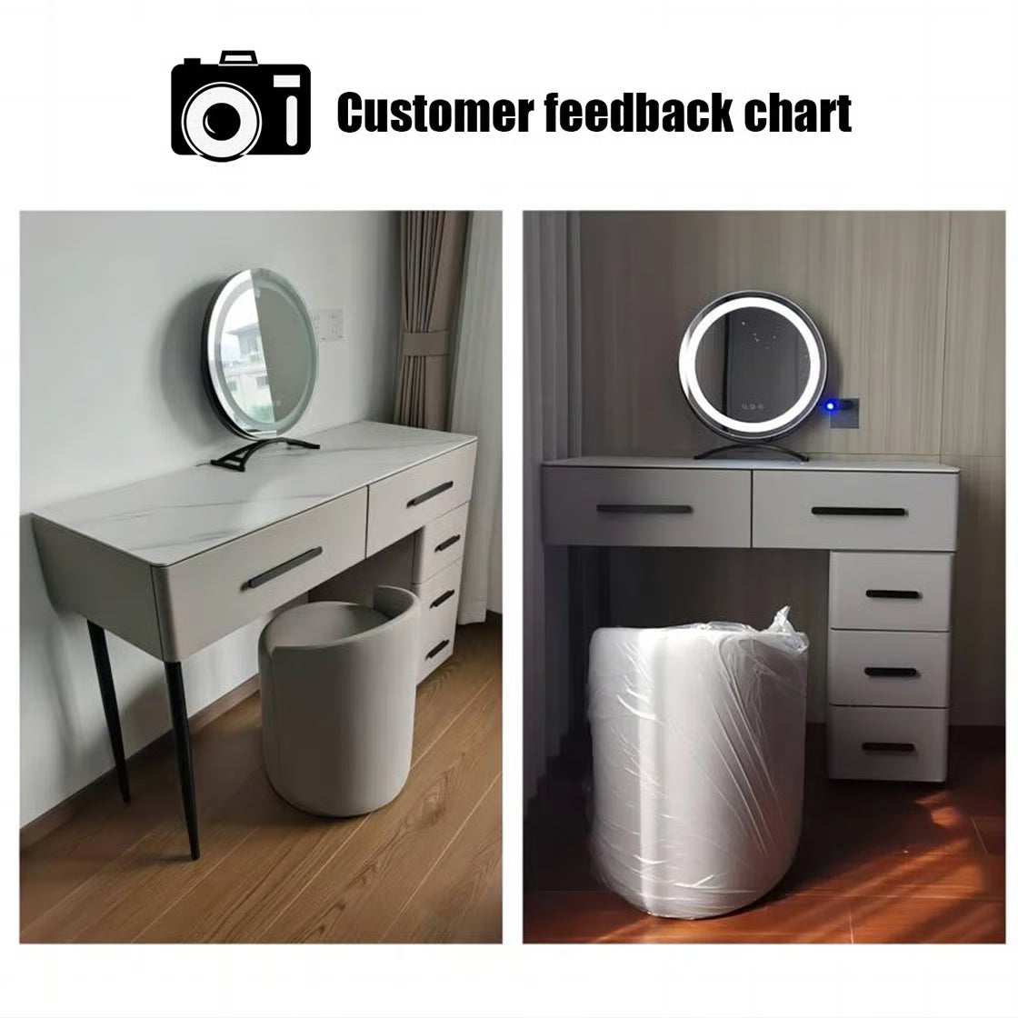 Makeup Vanity Desk with Lighted Mirror, 5 Drawers & Integrated Power Outlet