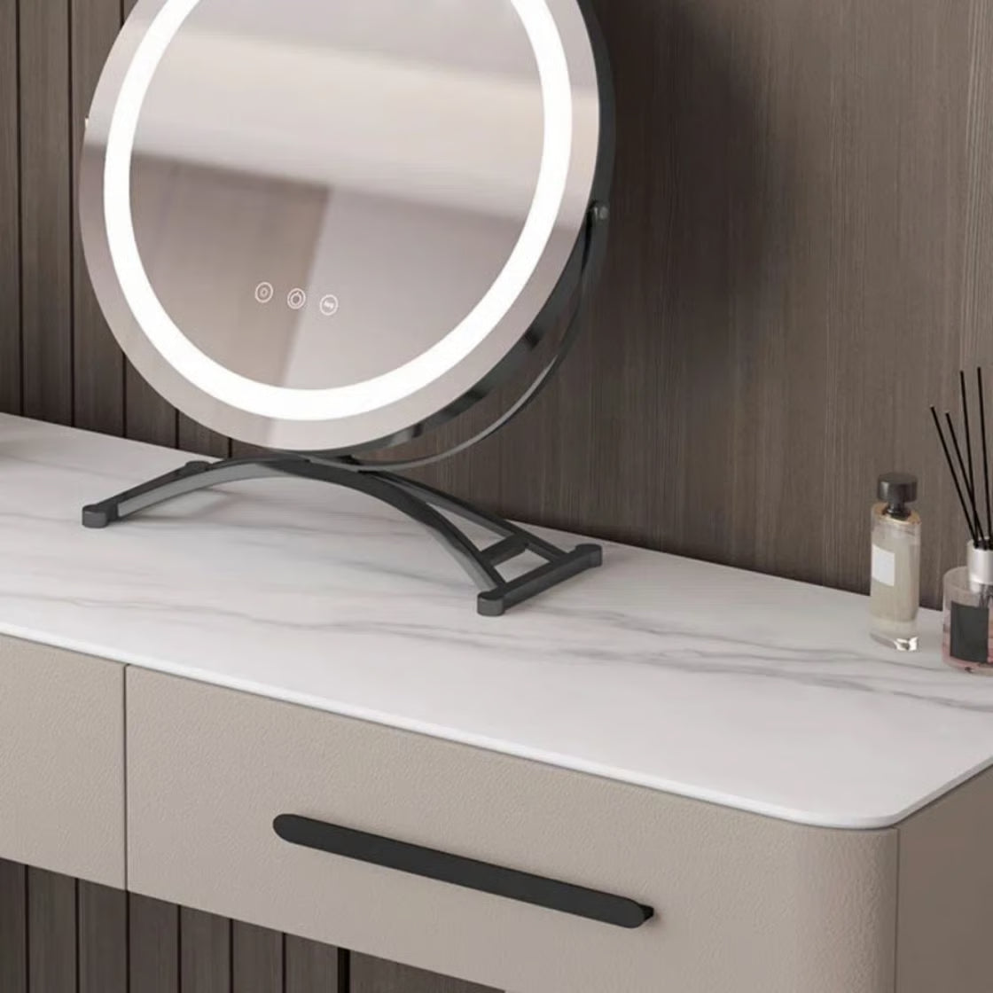 Makeup Vanity Desk with Lighted Mirror, 5 Drawers & Integrated Power Outlet