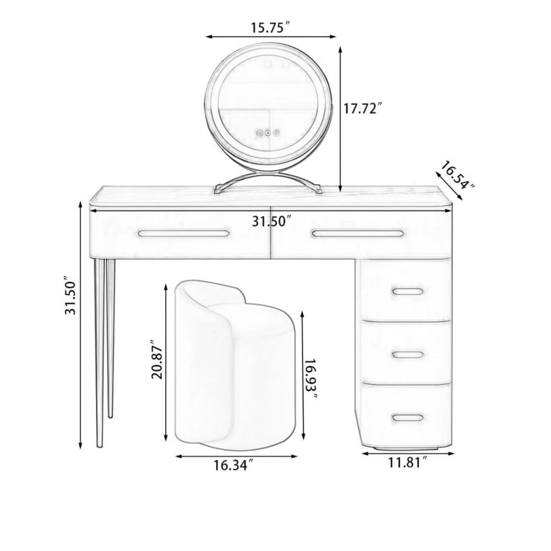 Makeup Vanity Desk with Lighted Mirror, 5 Drawers & Integrated Power Outlet -OUCH CART |Dressing table