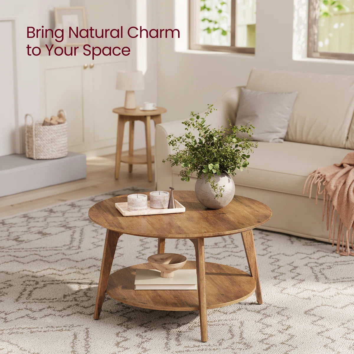 Maklena Coffee Table With 2-Tier Storage Shelves