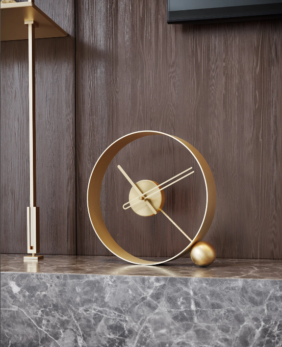 Ball and Ring table clock gold N.R.HOMESDECOR