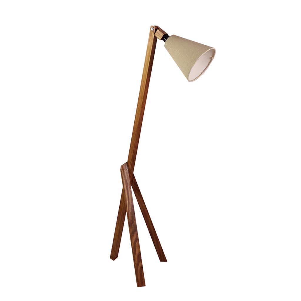 Melman Wooden Floor Lamp with Brown Base and Beige Fabric Lampshade (BULB NOT INCLUDED)