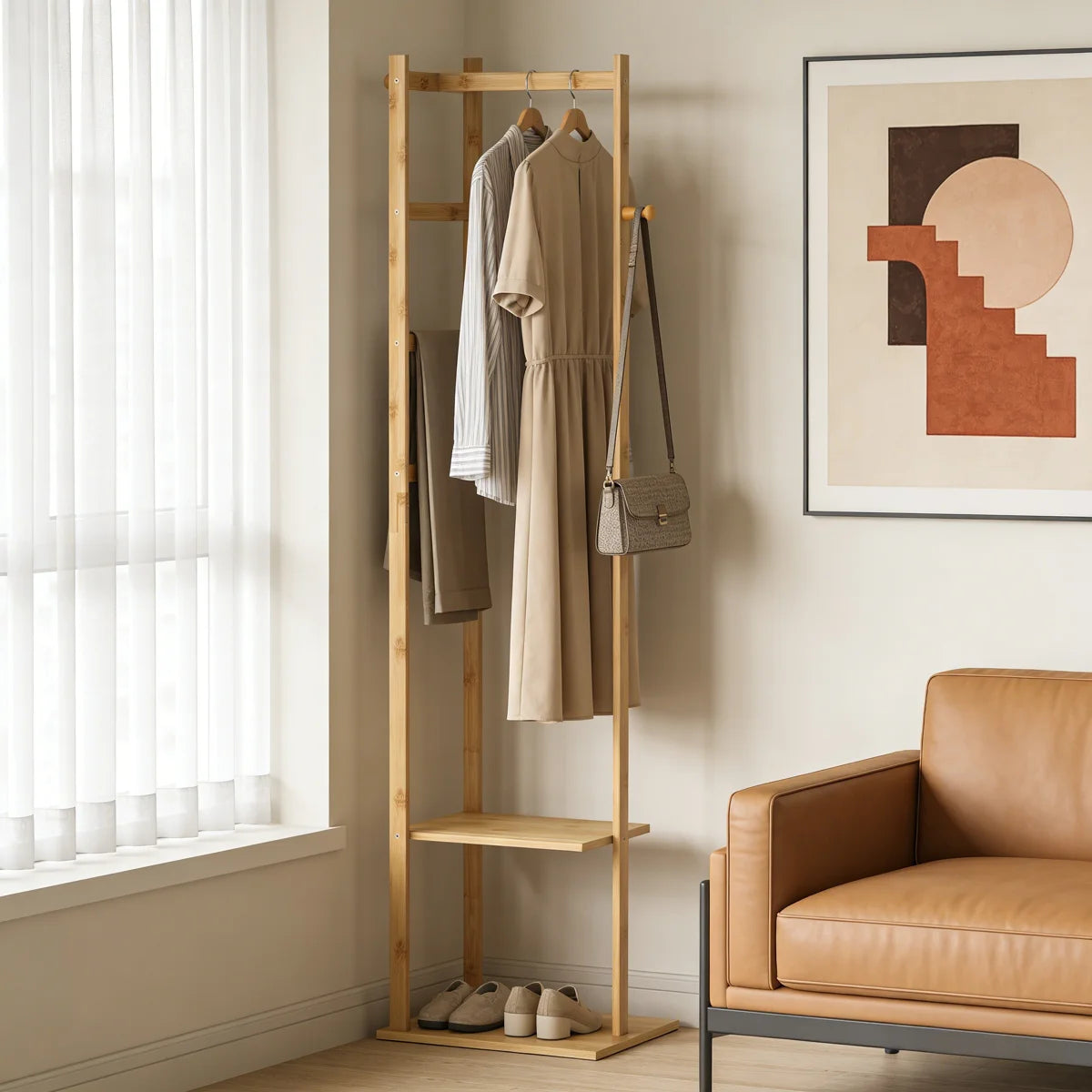 Ouch Cart Bamboo Coat Rack | 4-in-1 Entryway Hall Tree with Hooks & Storage Shelves OUCH CART