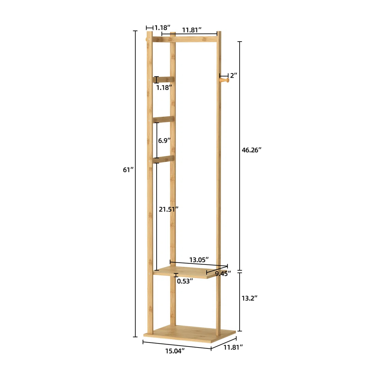 Ouch Cart Bamboo Coat Rack | 4-in-1 Entryway Hall Tree with Hooks & Storage Shelves OUCH CART