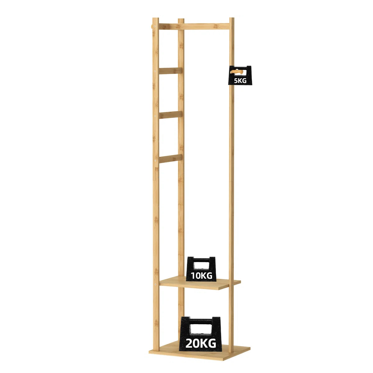 Ouch Cart Bamboo Coat Rack | 4-in-1 Entryway Hall Tree with Hooks & Storage Shelves OUCH CART