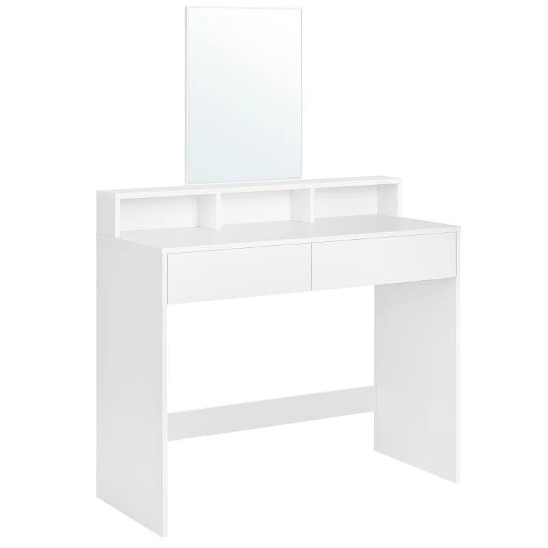 Vanity Desk with Mirror, Two Drawer Storage Makeup Table - Vanity Set for Bedroom (White)