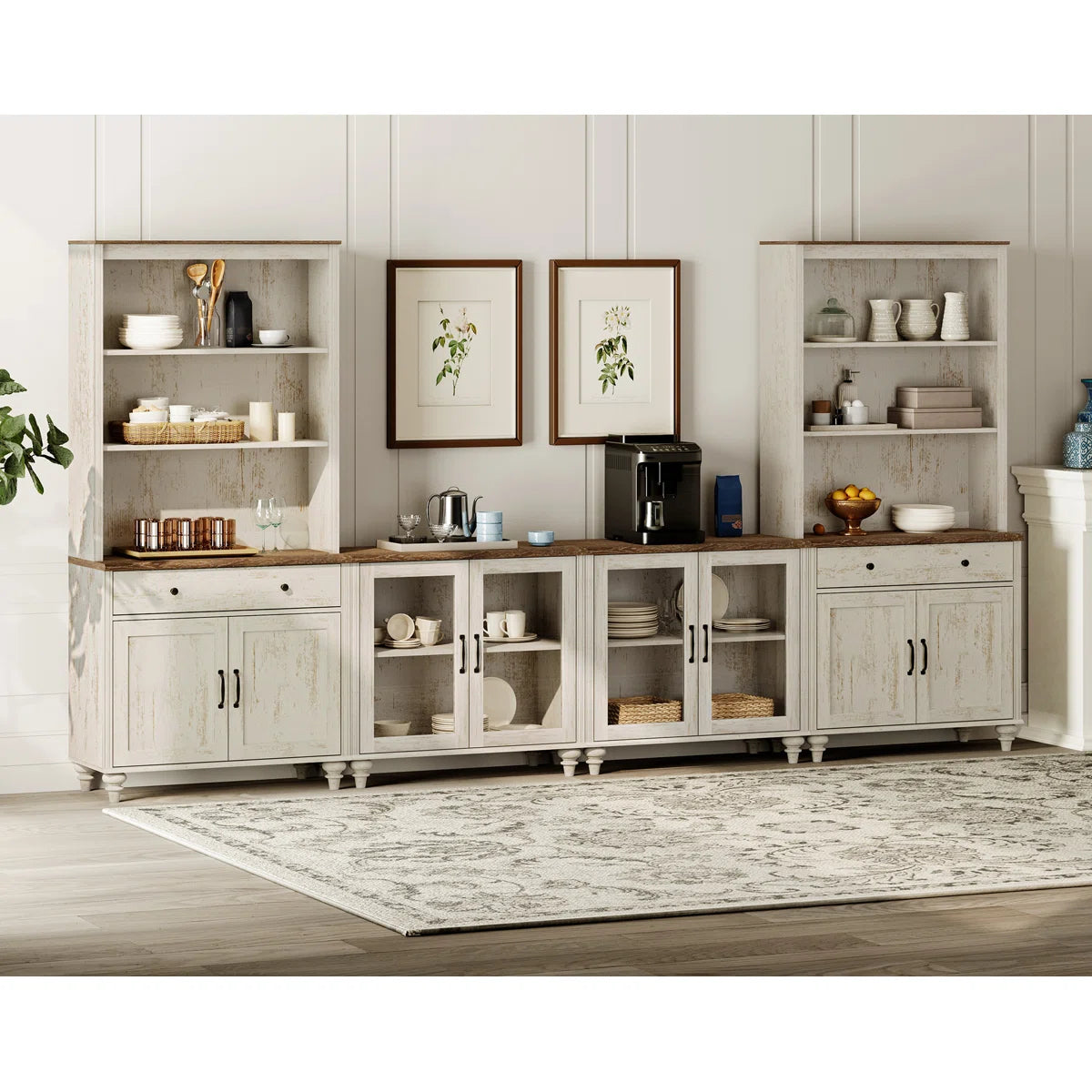 Farmhouse Wooden TV Entertainment Center with Storage & Bookshelves