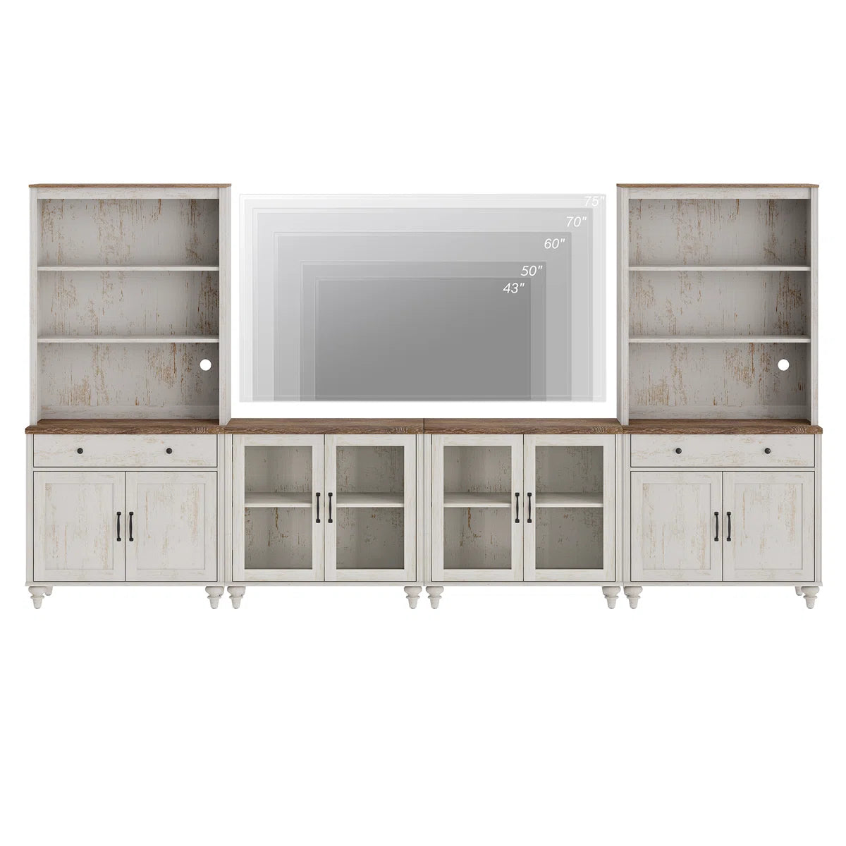 Farmhouse Wooden TV Entertainment Center with Storage & Bookshelves Ouch Cart