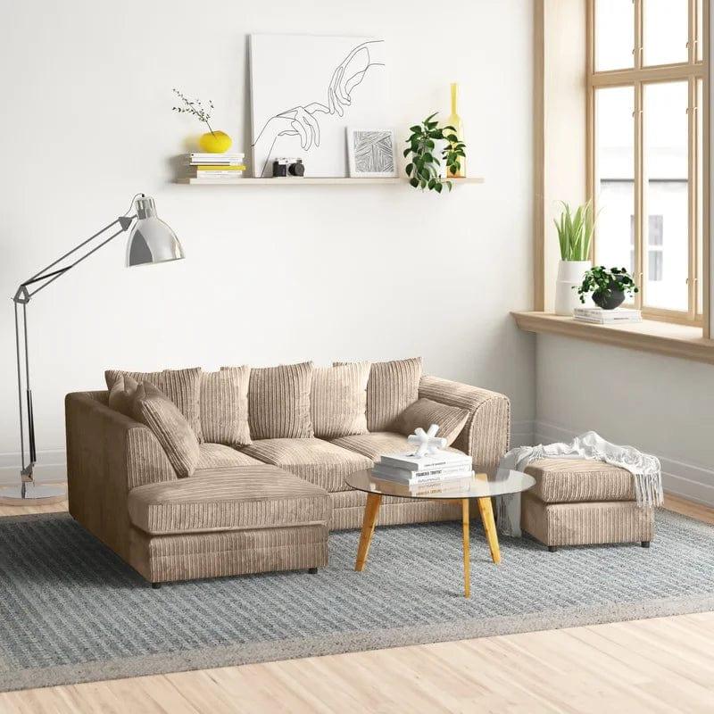 Moana 3 - Piece Upholstered Corner Sofa Chaise with Ottoman - Ouch Cart