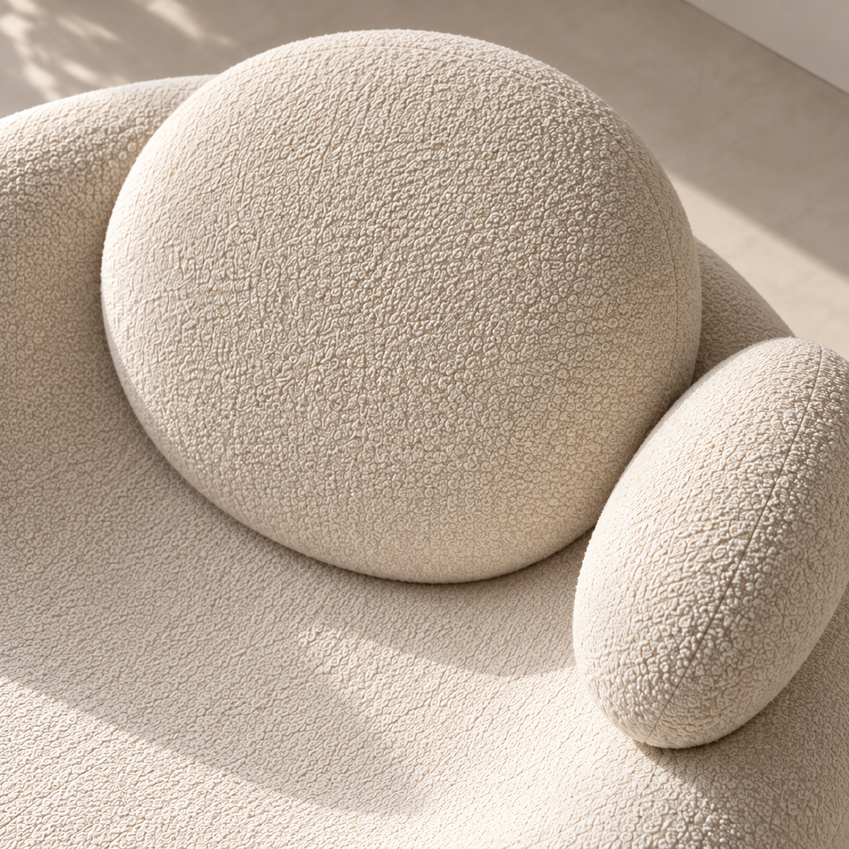 Modern Boucle Lounge Chair for Living Room, Cream Upholstered Curved Sofa Chair with Round Back Cushion & Side Pillow, Plush Accent Seating for Bedroom, Lounge & Reception
