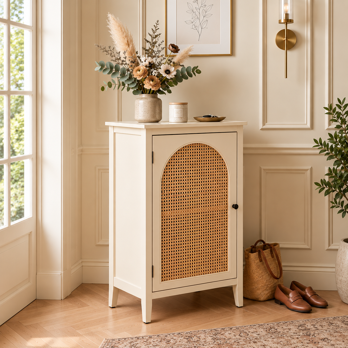 Modern Cane Cabinet with Arched Rattan Door OUCH CART