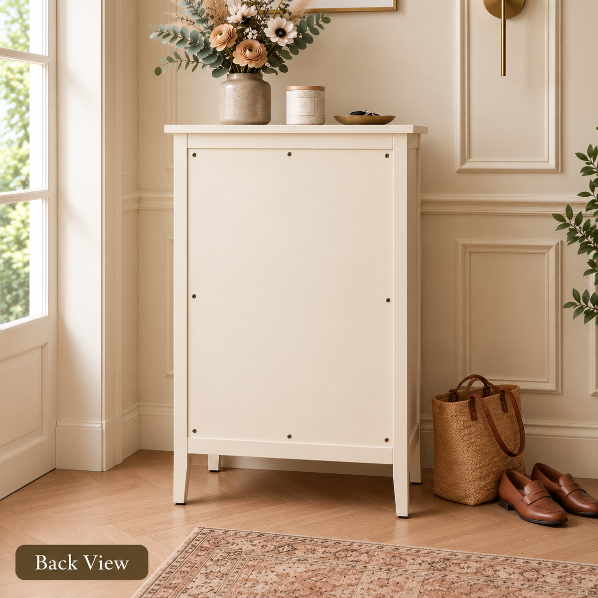 Modern Cane Cabinet with Arched Rattan Door