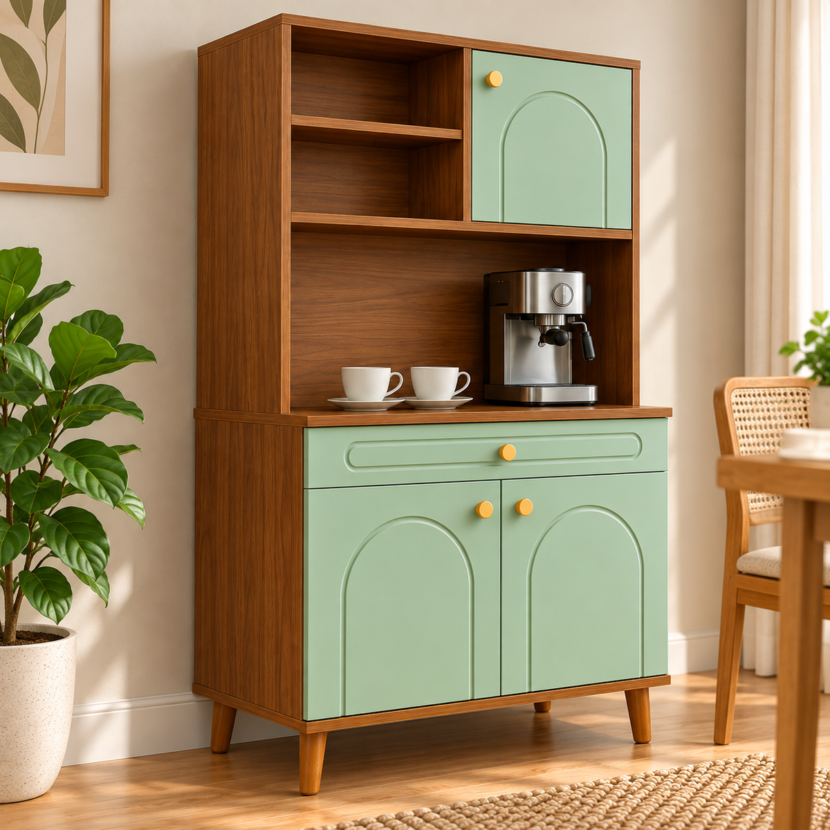 Modern Wooden Kitchen Cabinet with Coffee Station