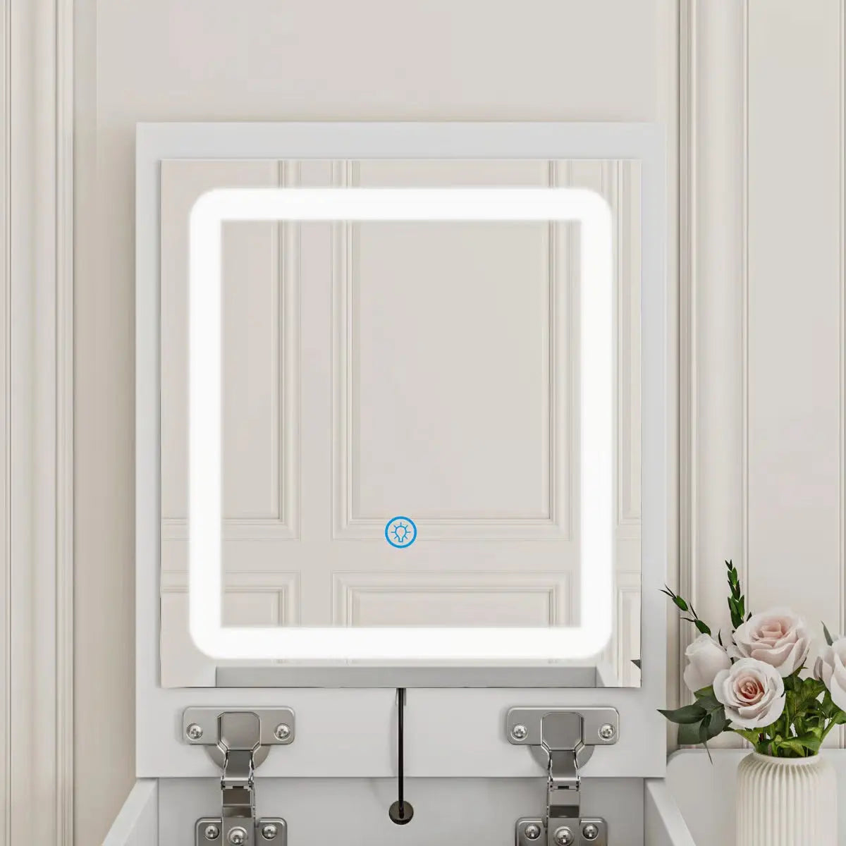 2-Drawer Flip-Top Vanity Table with LED Mirror, Wireless Charging Station & Upholstered Stool