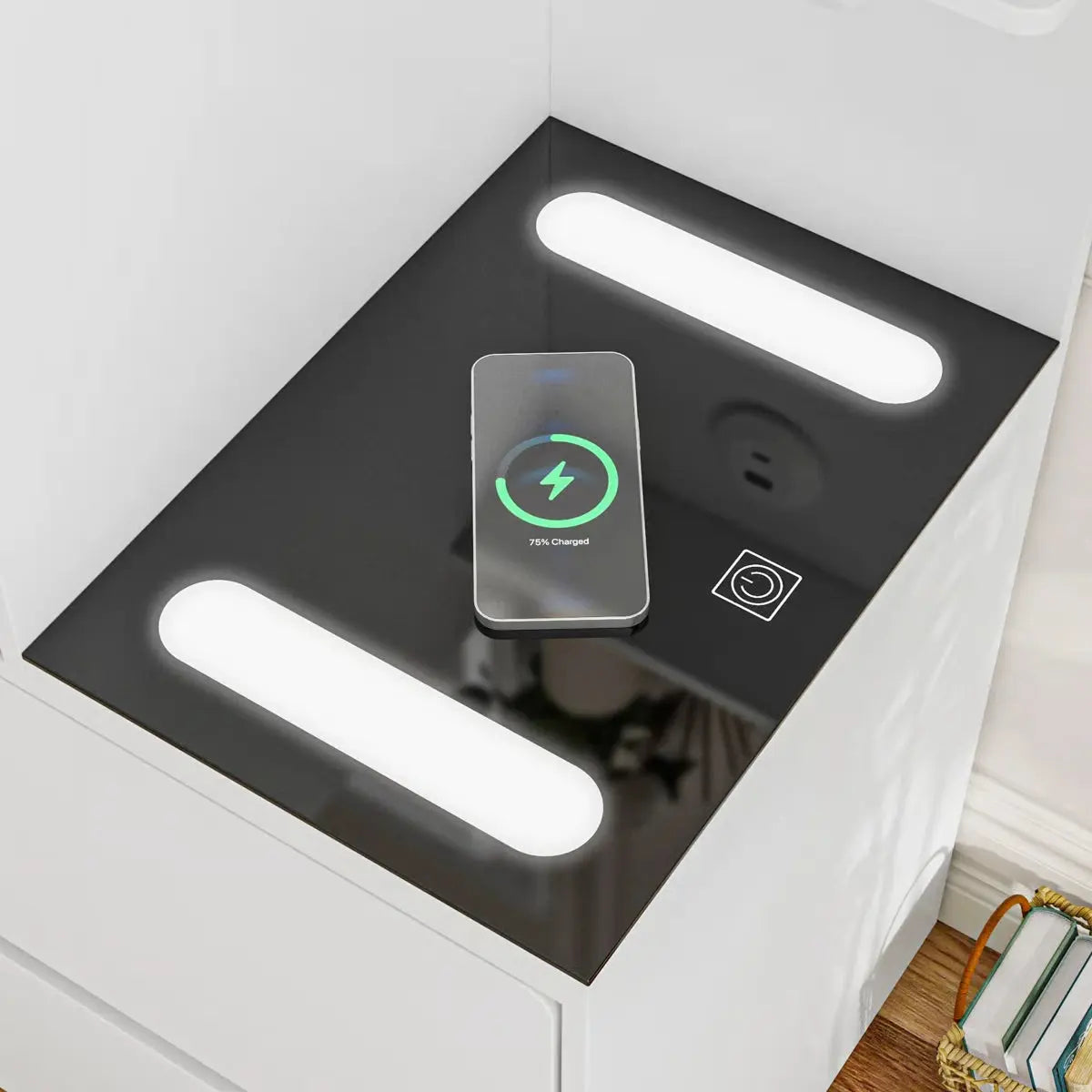 2-Drawer Flip-Top Vanity Table with LED Mirror, Wireless Charging Station & Upholstered Stool