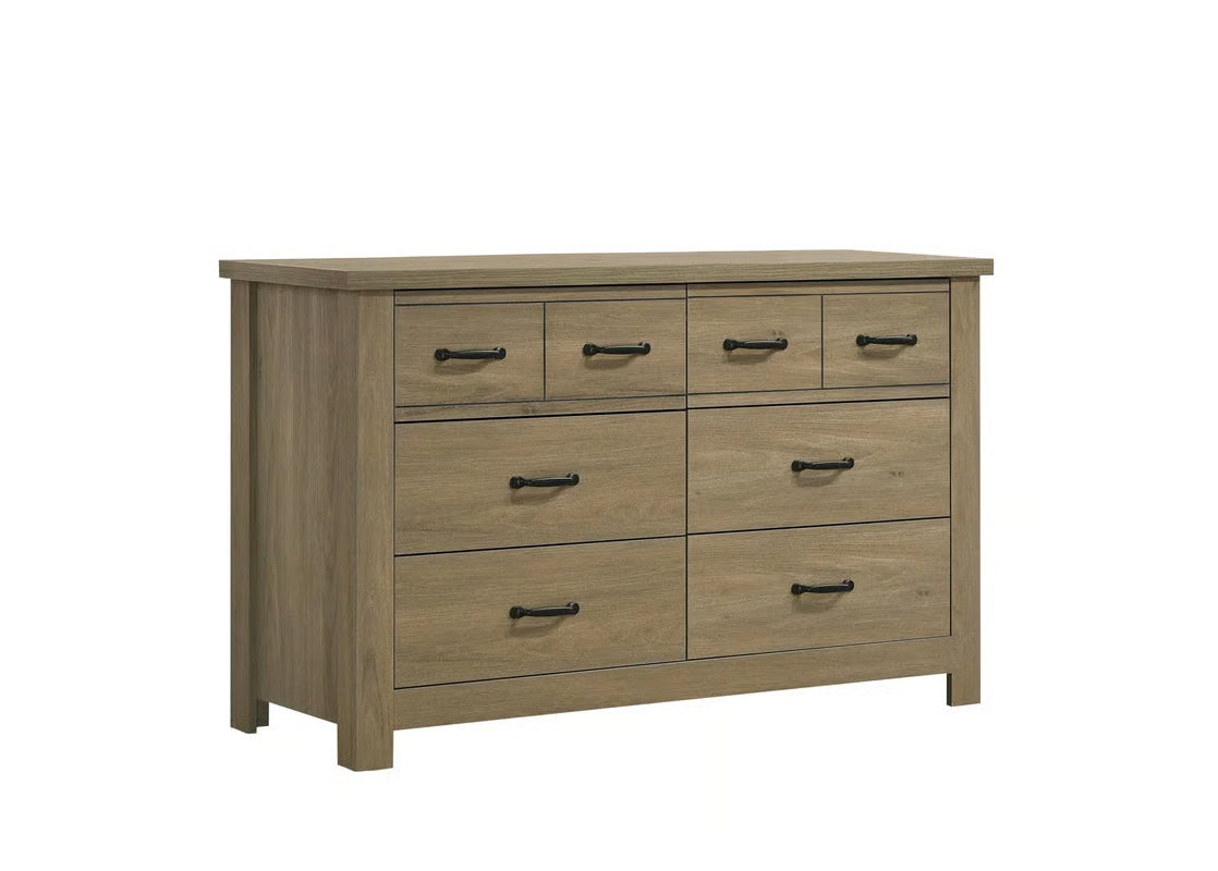 Stylish Modern Coffee Gray Oak Dresser – Finn 51" Wide 6-Drawer Chest with Black Handles-OUCH CART |Dressing table