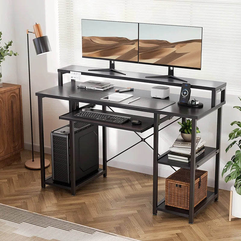 Home Office Computer Writing Study Desk with Storage Shelves and Keyboard Tray ouch cart