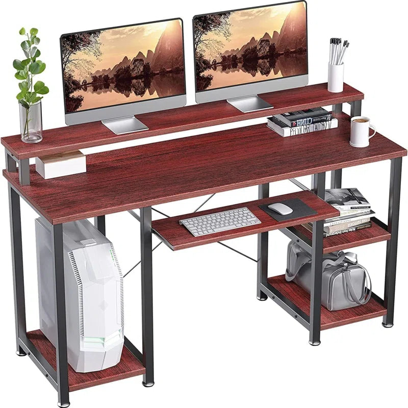 Home Office Computer Writing Study Desk with Storage Shelves and Keyboard Tray