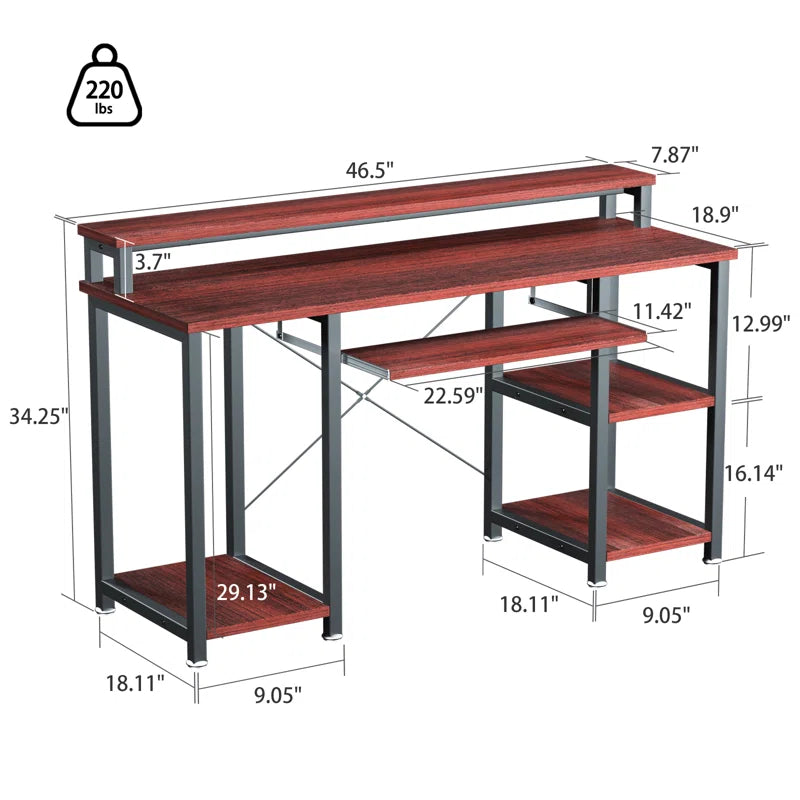 Home Office Computer Writing Study Desk with Storage Shelves and Keyboard Tray ouch cart