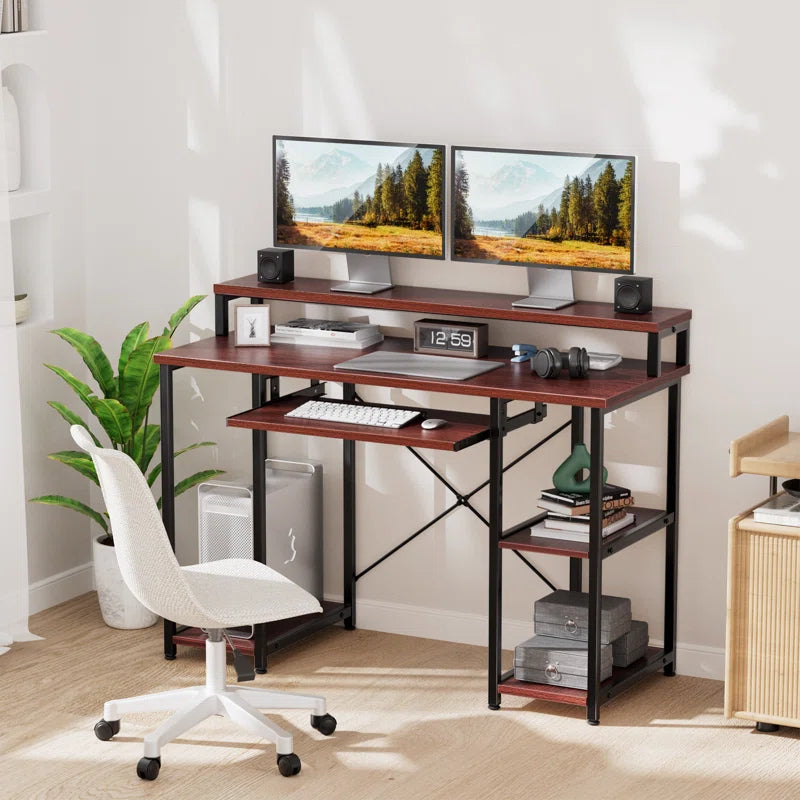 Home Office Computer Writing Study Desk with Storage Shelves and Keyboard Tray ouch cart