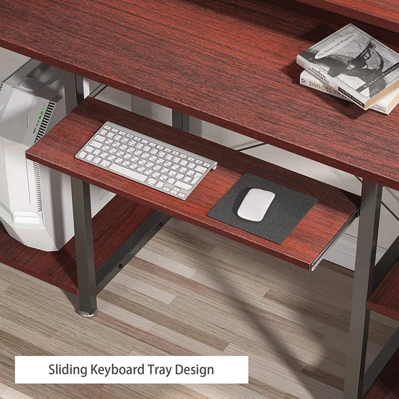 Home Office Computer Writing Study Desk with Storage Shelves and Keyboard Tray ouch cart