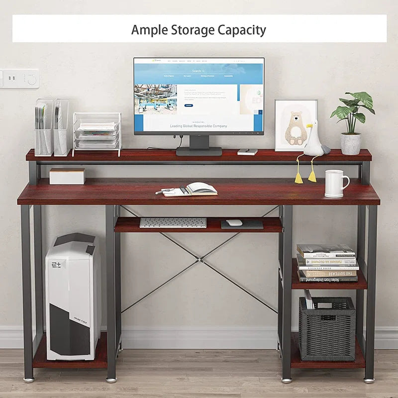 Home Office Computer Writing Study Desk with Storage Shelves and Keyboard Tray ouch cart