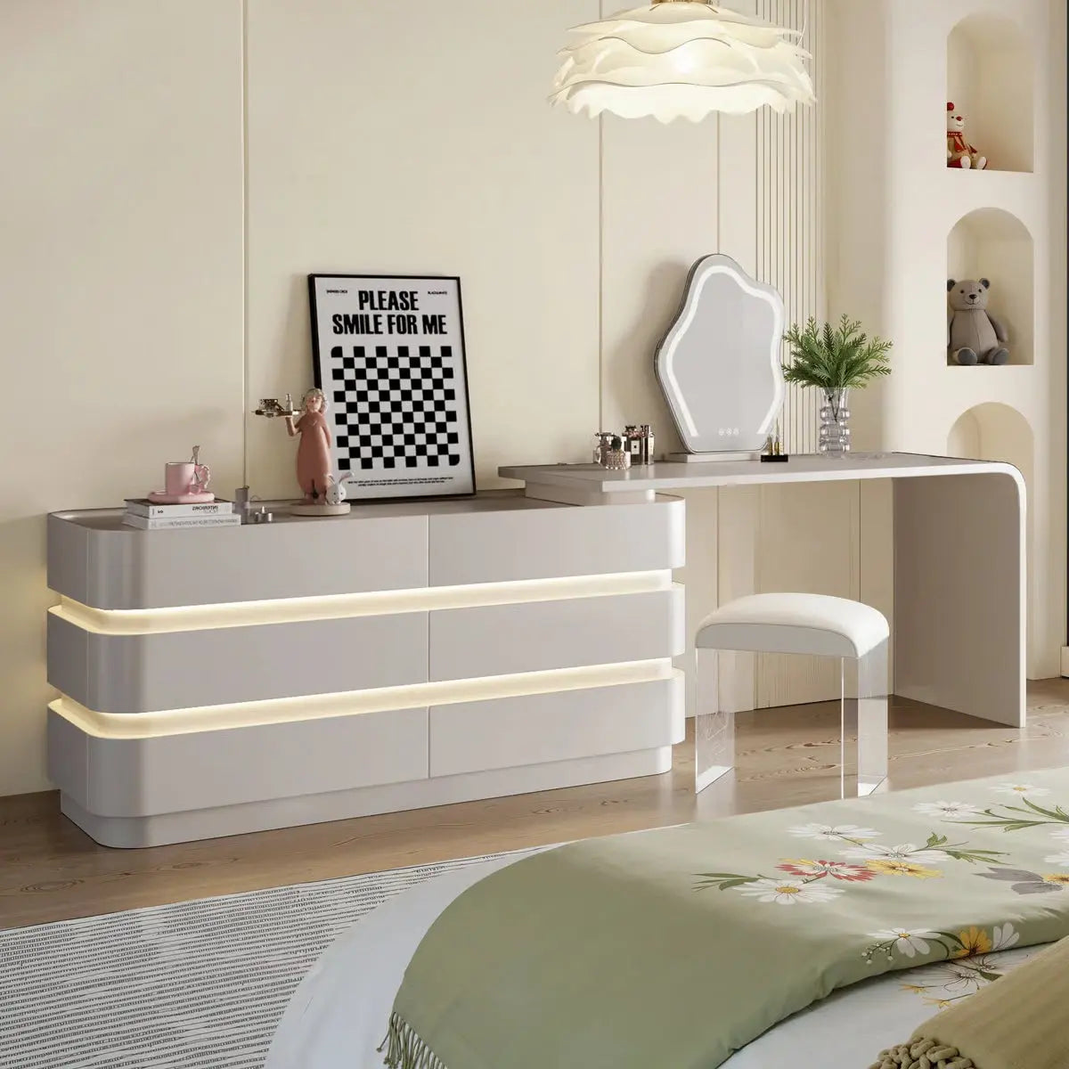 360° Rotating LED Makeup Vanity Desk with 6 Drawers and Modern Design- OUCH CART | Dressing table