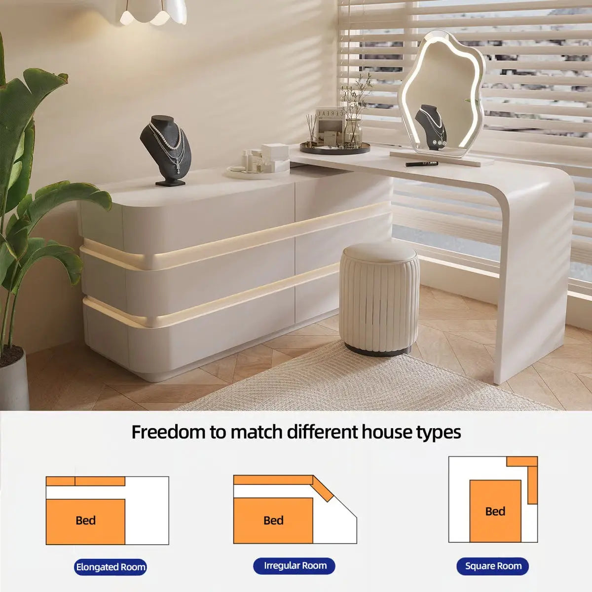 360° Rotating LED Makeup Vanity Desk with 6 Drawers and Modern Design- OUCH CART | Dressing table