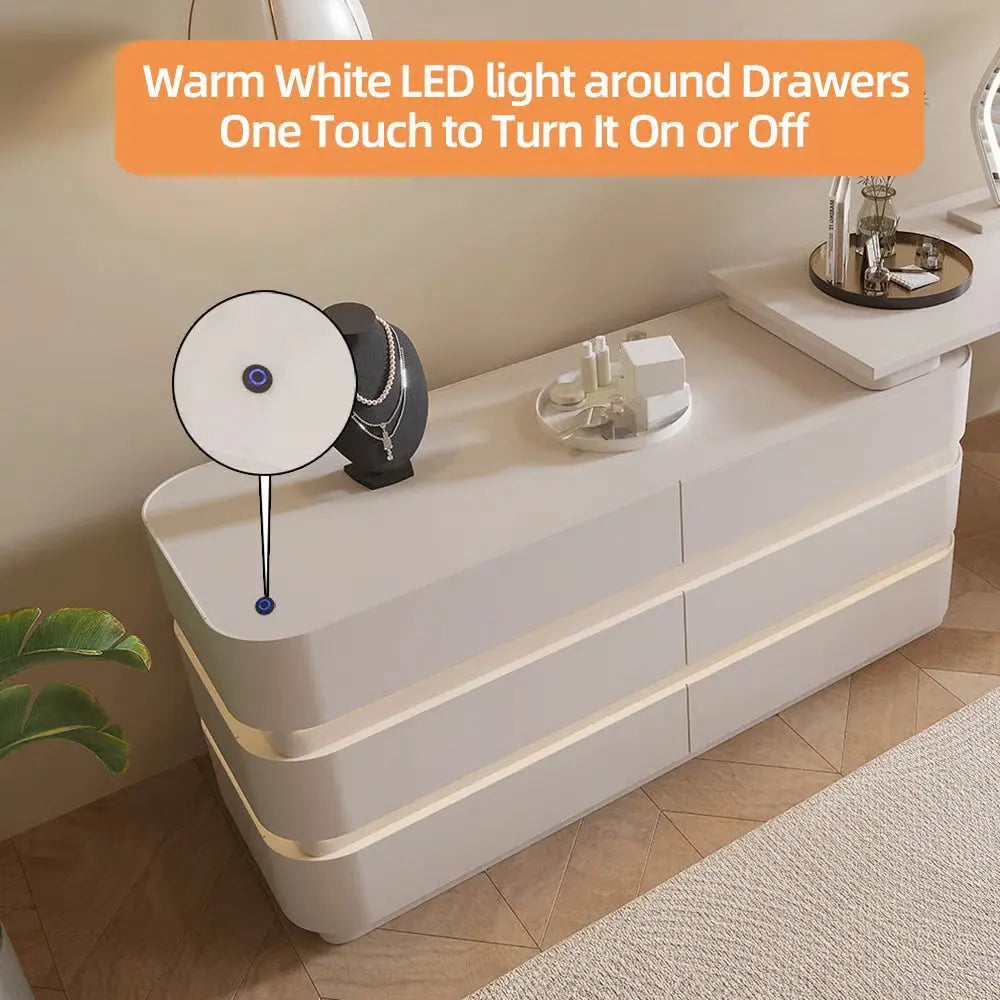 360° Rotating LED Makeup Vanity Desk with 6 Drawers and Modern Design