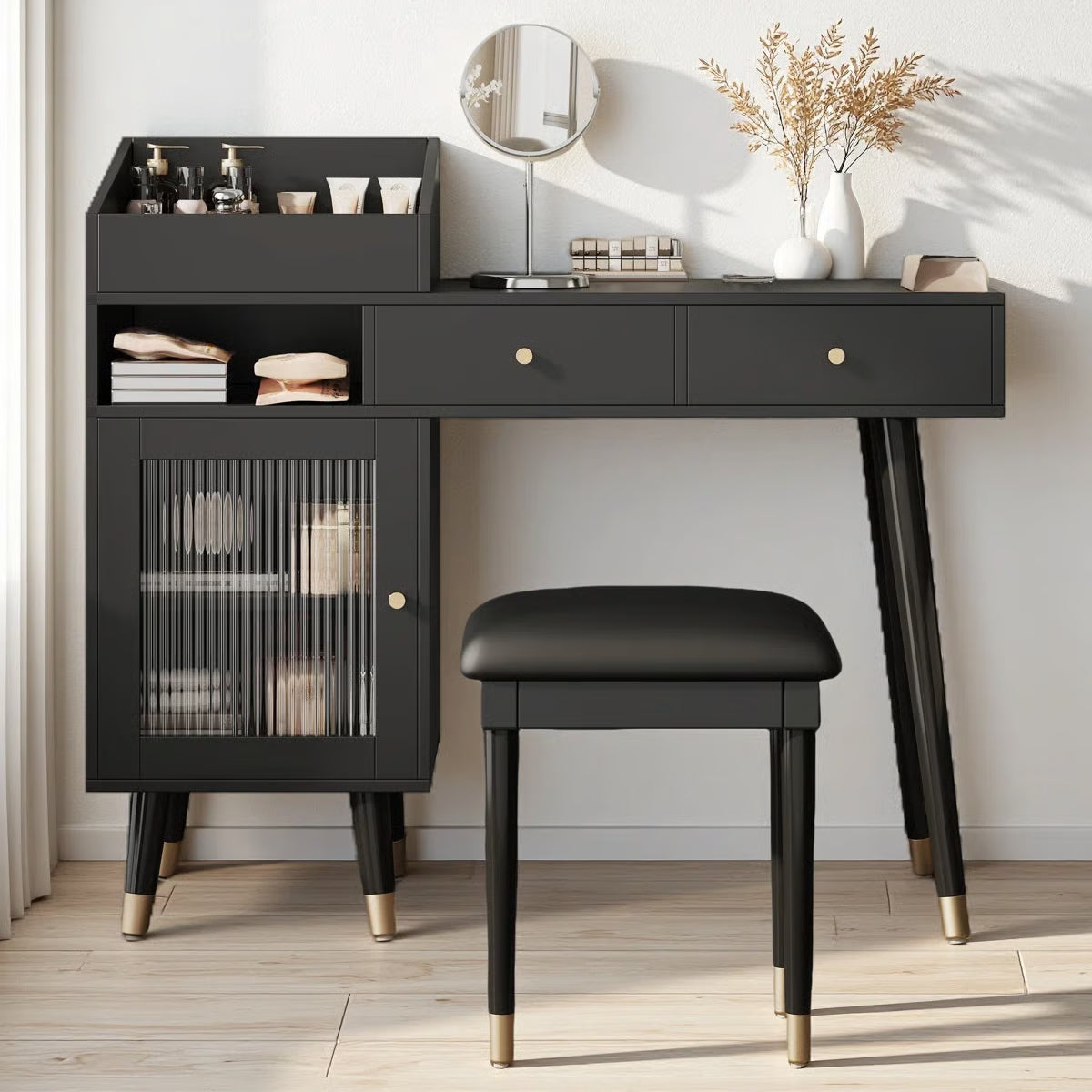 Modern Wooden Makeup Vanity Desk with Drawers – Compact Bedroom Vanity-OUCH CART |Dressing table