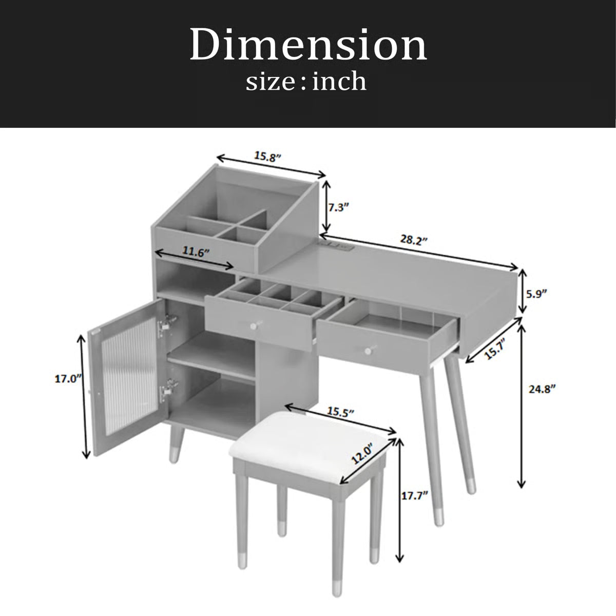 Modern Wooden Makeup Vanity Desk with Drawers – Compact Bedroom Vanity