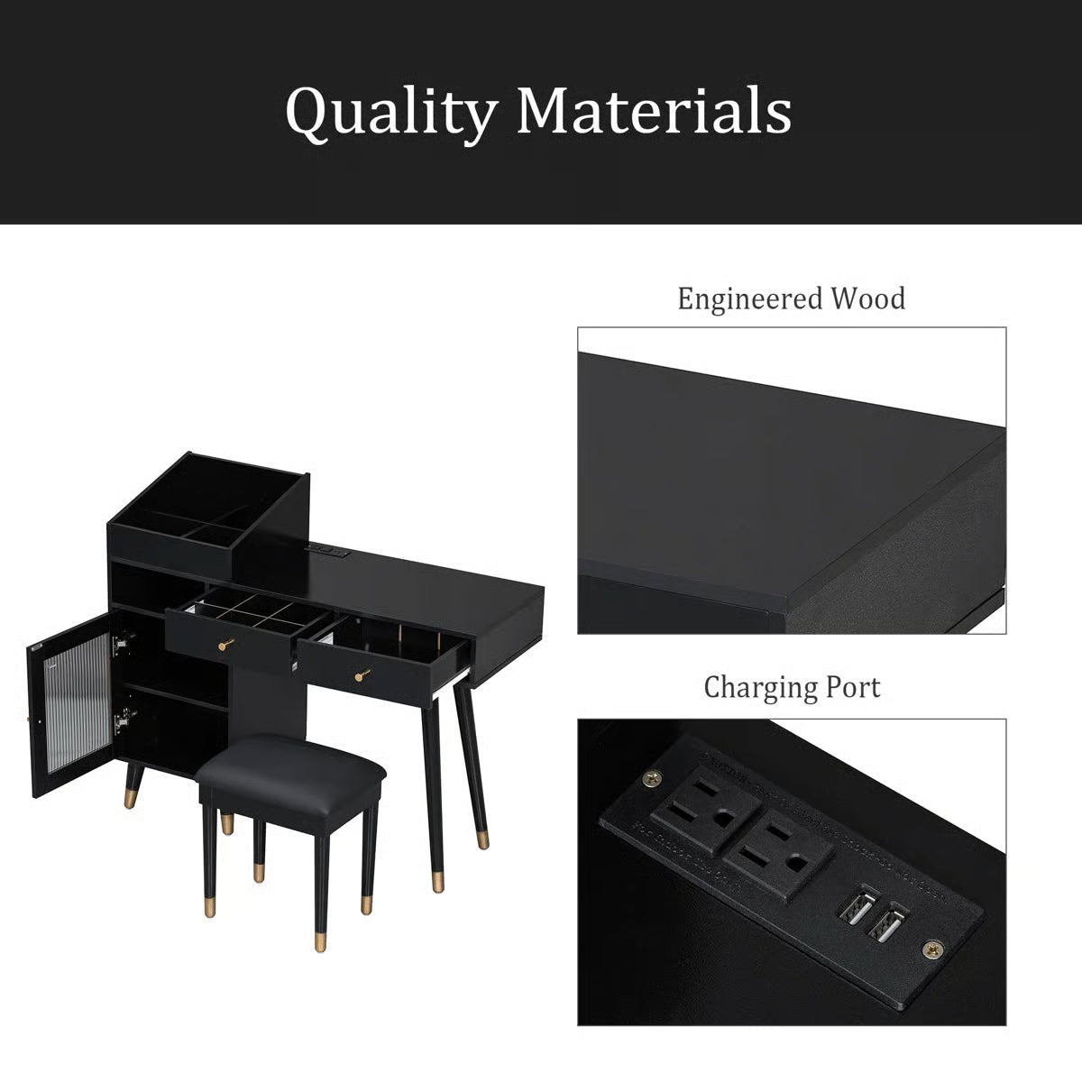 Modern Wooden Makeup Vanity Desk with Drawers – Compact Bedroom Vanity