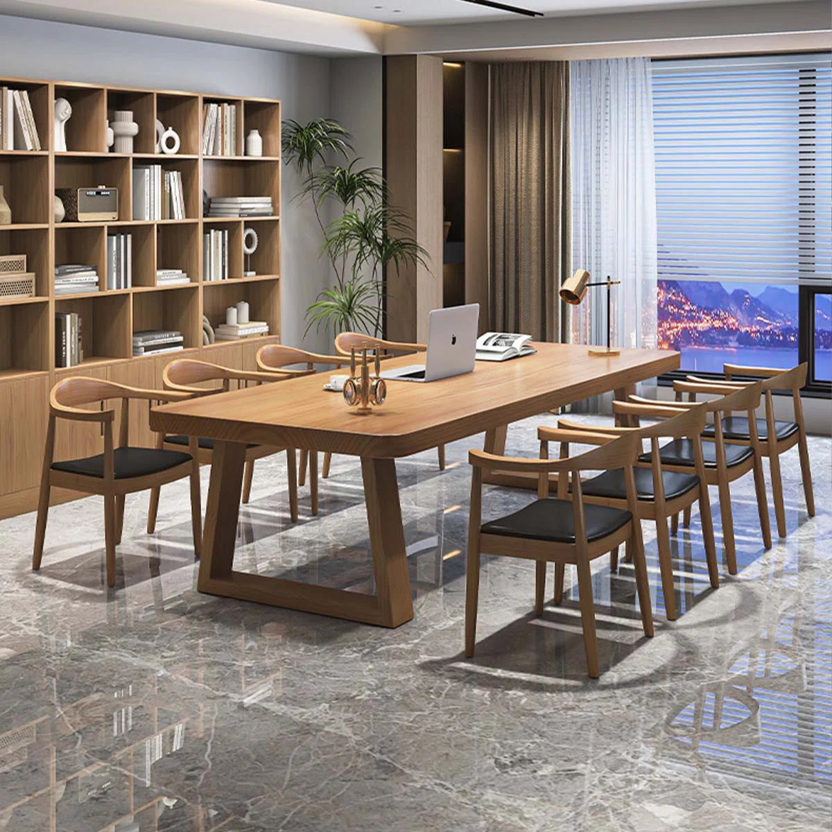 Modern Minimalist Natural Wood Rectangular Solid Wood Conference Table-ouch cart